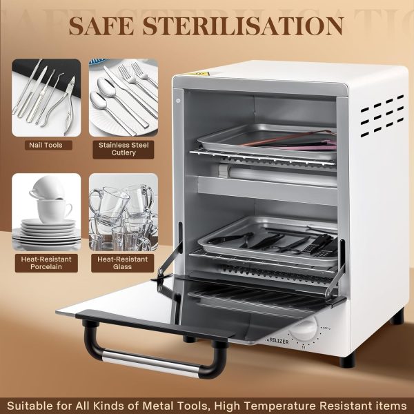 12L High Temperature Cleaning Box, Multifunctional Large Sterilizer Box For Beauty Barber Tools, 110V Adjustable Dry Box With Temp Control, Nail Tool Sterilizer Cabinet Box With 2 Stainsteel Tray