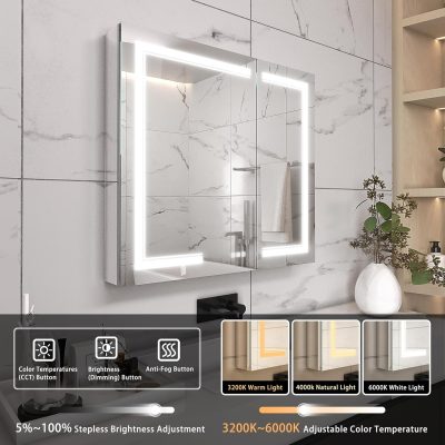 36x32 Lighted Bathroom Medicine Cabinet with Backlit Mirror Defog